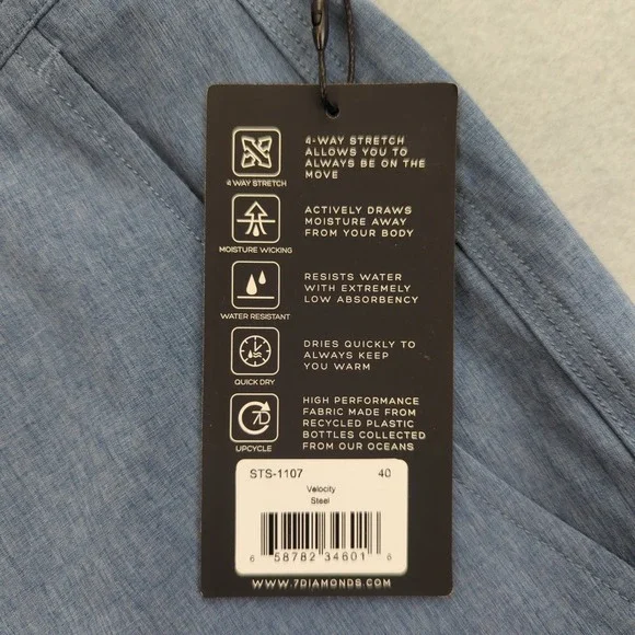 7 Diamonds Velocity Performance Shorts Mens 40 Steel Blue 4-Way Stretch New - Picture 2 of 10